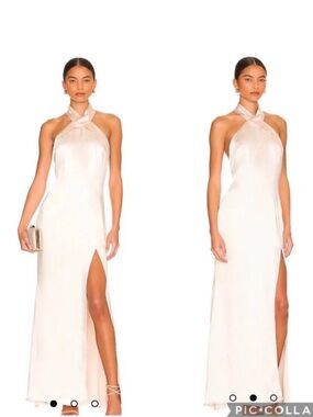 Elliatt Ivory Strapless Halter Gown with High Slit